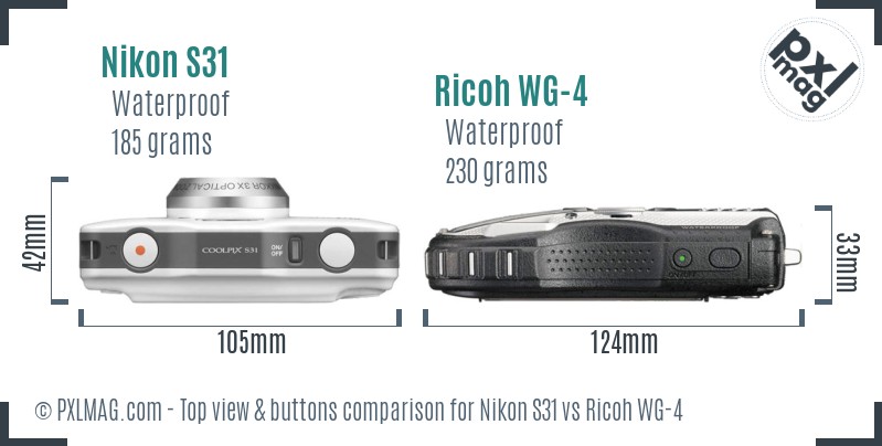 Nikon S31 vs Ricoh WG-4 top view buttons comparison