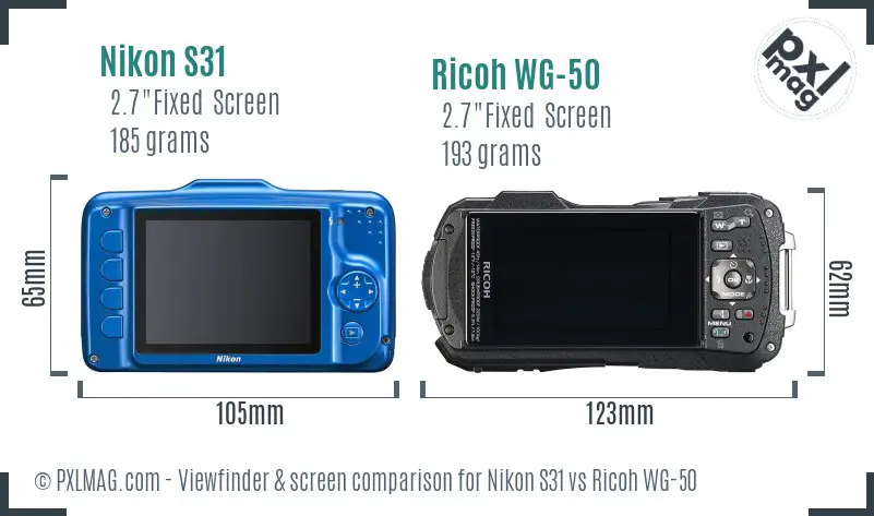 Nikon S31 vs Ricoh WG-50 Screen and Viewfinder comparison