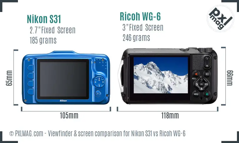 Nikon S31 vs Ricoh WG-6 Screen and Viewfinder comparison