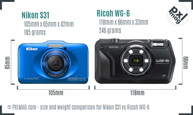 Nikon S31 vs Ricoh WG-6 size comparison