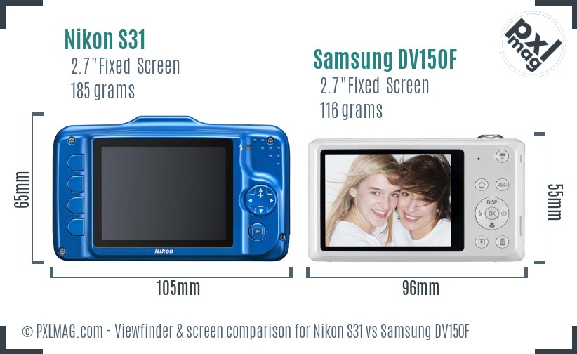 Nikon S31 vs Samsung DV150F Screen and Viewfinder comparison