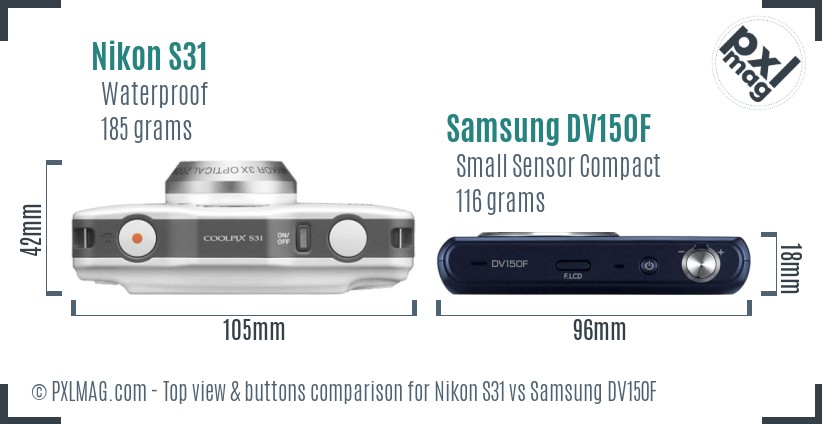 Nikon S31 vs Samsung DV150F top view buttons comparison