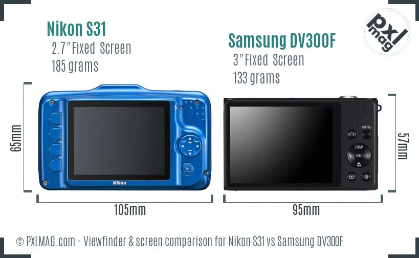 Nikon S31 vs Samsung DV300F Screen and Viewfinder comparison