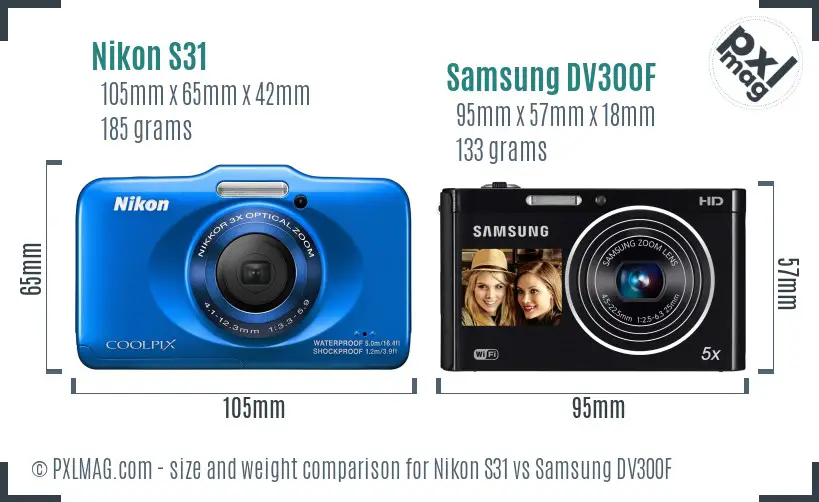 Nikon S31 vs Samsung DV300F size comparison