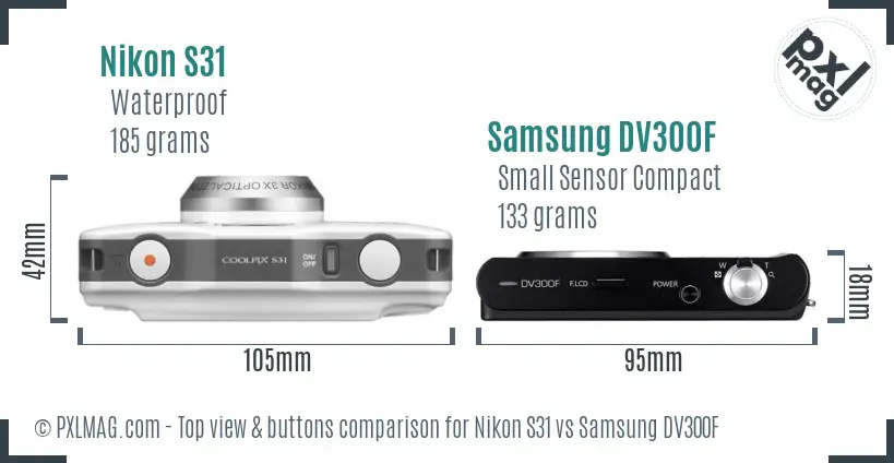 Nikon S31 vs Samsung DV300F top view buttons comparison