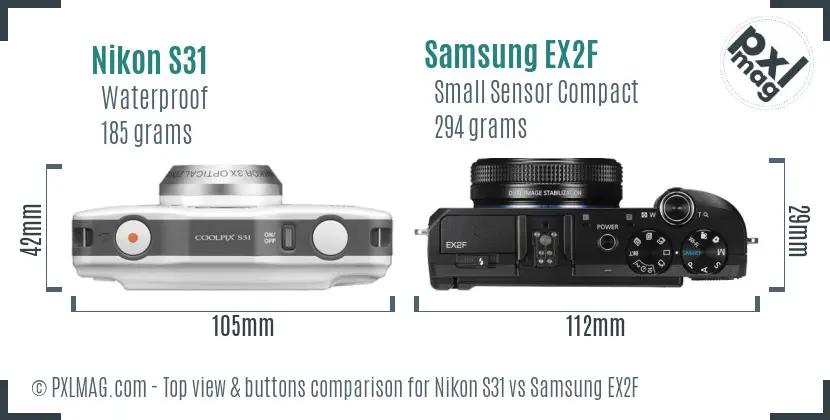 Nikon S31 vs Samsung EX2F top view buttons comparison