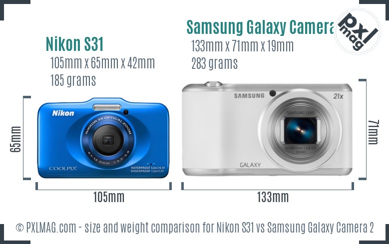 Nikon S31 vs Samsung Galaxy Camera 2 size comparison