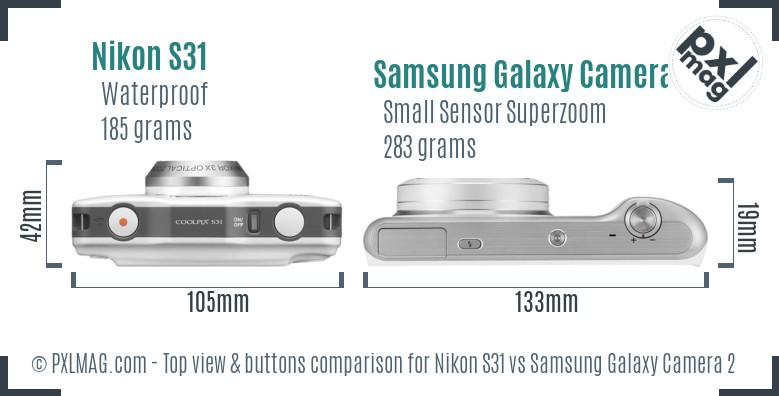 Nikon S31 vs Samsung Galaxy Camera 2 top view buttons comparison