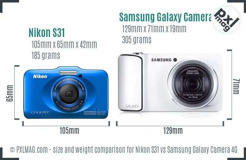 Nikon S31 vs Samsung Galaxy Camera 4G size comparison