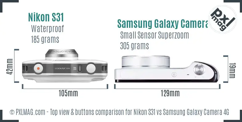 Nikon S31 vs Samsung Galaxy Camera 4G top view buttons comparison