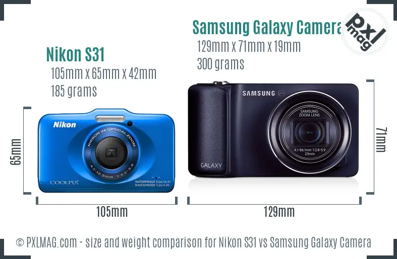 Nikon S31 vs Samsung Galaxy Camera size comparison