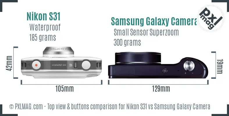 Nikon S31 vs Samsung Galaxy Camera top view buttons comparison