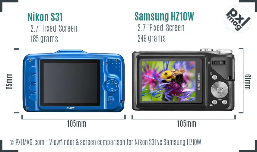 Nikon S31 vs Samsung HZ10W Screen and Viewfinder comparison