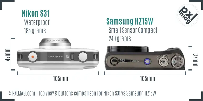Nikon S31 vs Samsung HZ15W top view buttons comparison