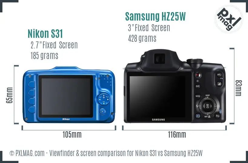 Nikon S31 vs Samsung HZ25W Screen and Viewfinder comparison Nikon S31 vs Samsung HZ25W Screen and Viewfinder comparison