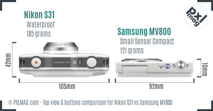 Nikon S31 vs Samsung MV800 top view buttons comparison