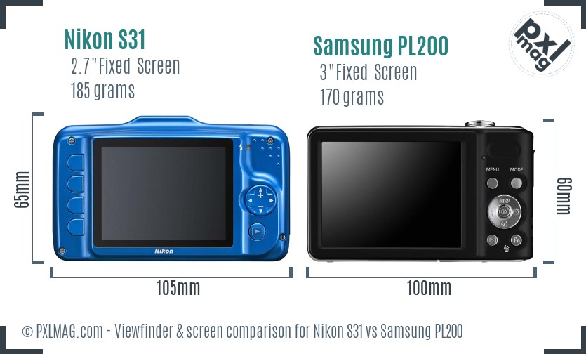 Nikon S31 vs Samsung PL200 Screen and Viewfinder comparison