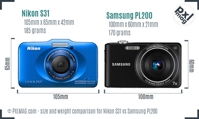 Nikon S31 vs Samsung PL200 size comparison