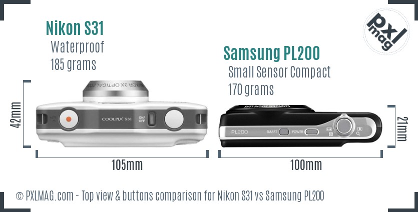 Nikon S31 vs Samsung PL200 top view buttons comparison