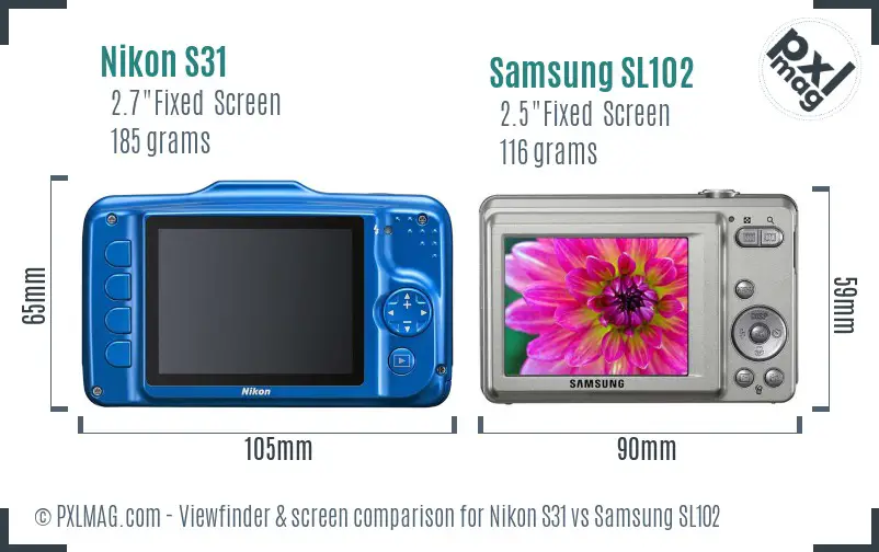 Nikon S31 vs Samsung SL102 Screen and Viewfinder comparison
