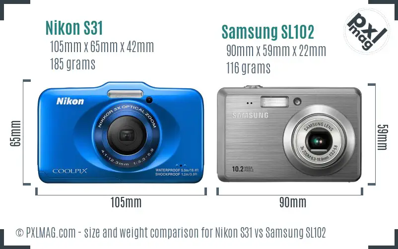 Nikon S31 vs Samsung SL102 size comparison