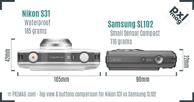 Nikon S31 vs Samsung SL102 top view buttons comparison