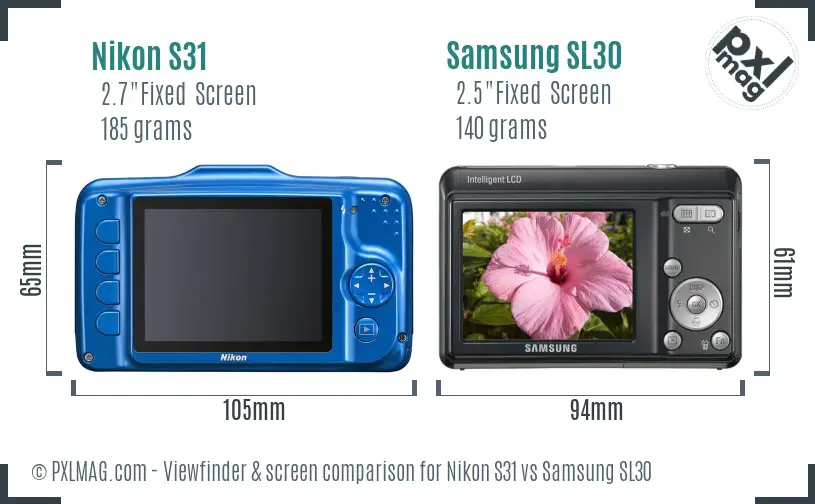 Nikon S31 vs Samsung SL30 Screen and Viewfinder comparison Nikon S31 vs Samsung SL30 Screen and Viewfinder comparison