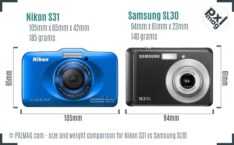 Nikon S31 vs Samsung SL30 size comparison Nikon S31 vs Samsung SL30 size comparison