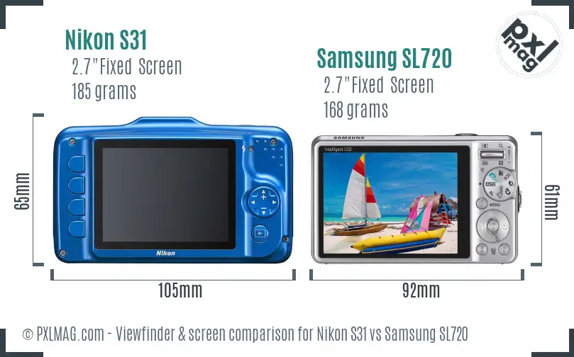 Nikon S31 vs Samsung SL720 Screen and Viewfinder comparison