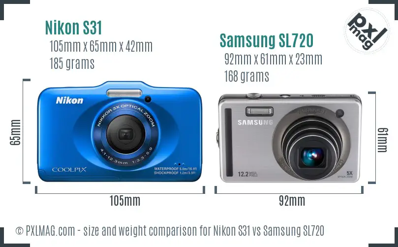 Nikon S31 vs Samsung SL720 size comparison