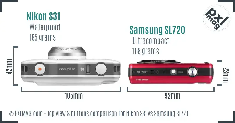 Nikon S31 vs Samsung SL720 top view buttons comparison