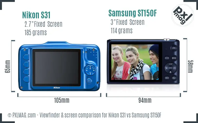 Nikon S31 vs Samsung ST150F Screen and Viewfinder comparison