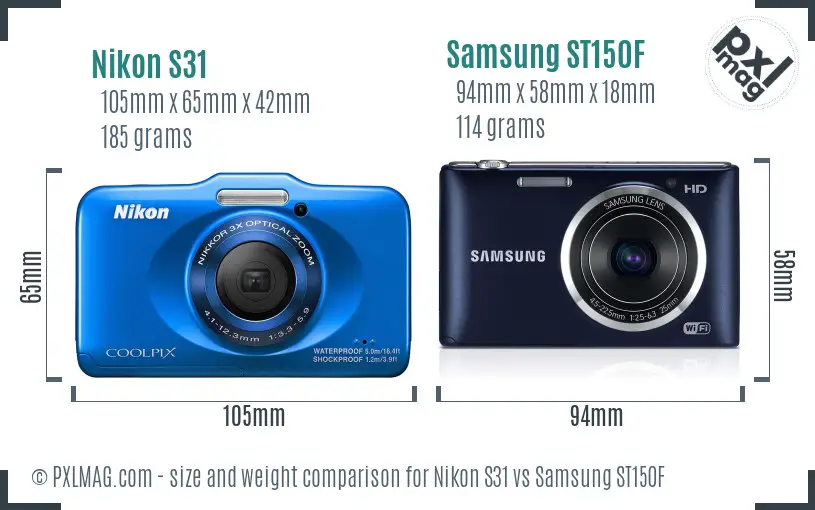Nikon S31 vs Samsung ST150F size comparison