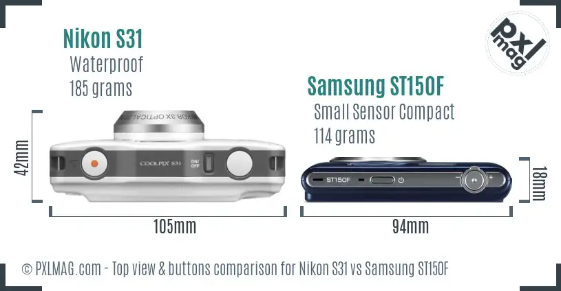 Nikon S31 vs Samsung ST150F top view buttons comparison