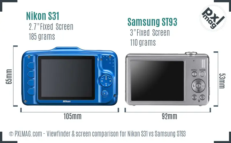 Nikon S31 vs Samsung ST93 Screen and Viewfinder comparison