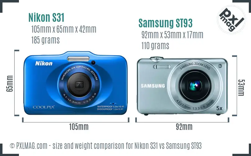 Nikon S31 vs Samsung ST93 size comparison