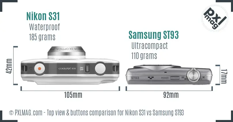 Nikon S31 vs Samsung ST93 top view buttons comparison