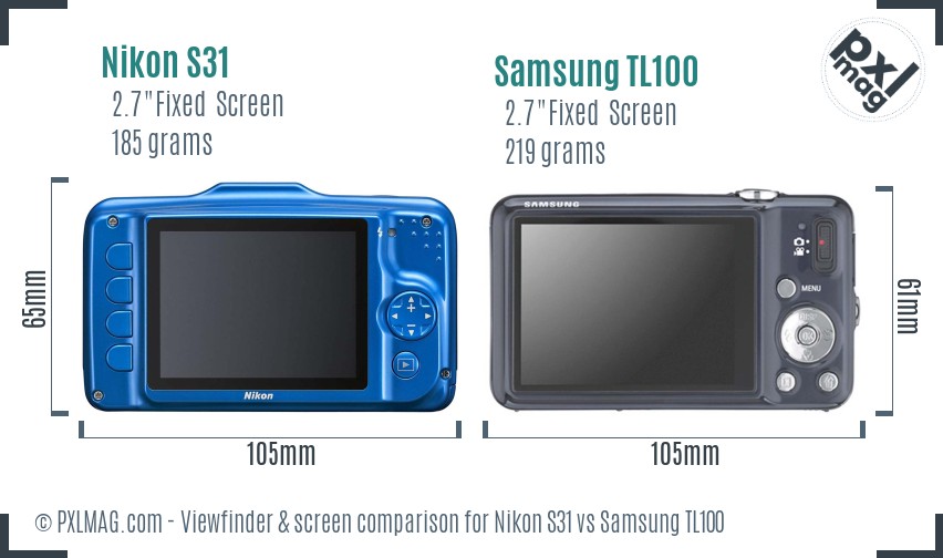 Nikon S31 vs Samsung TL100 Screen and Viewfinder comparison