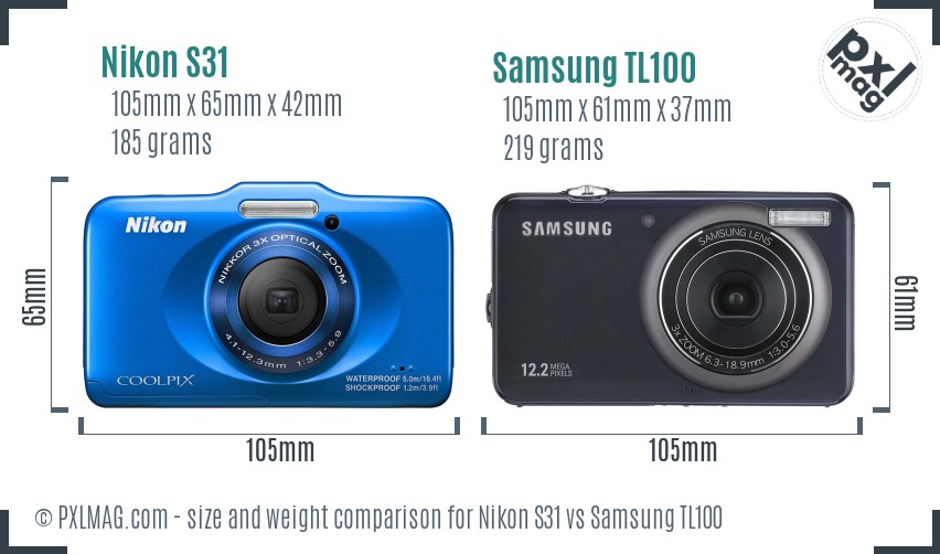 Nikon S31 vs Samsung TL100 size comparison