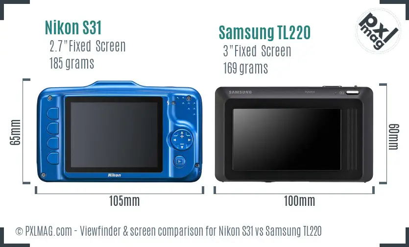 Nikon S31 vs Samsung TL220 Screen and Viewfinder comparison