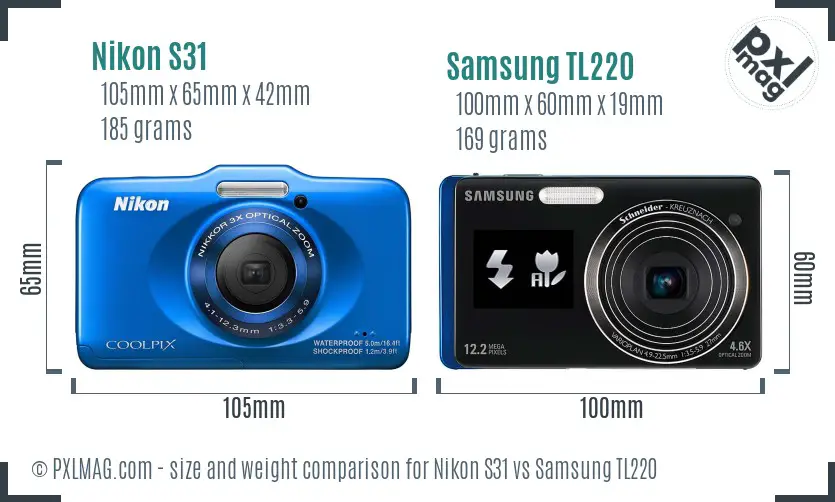 Nikon S31 vs Samsung TL220 size comparison