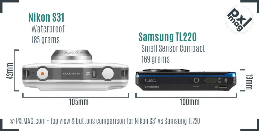 Nikon S31 vs Samsung TL220 top view buttons comparison