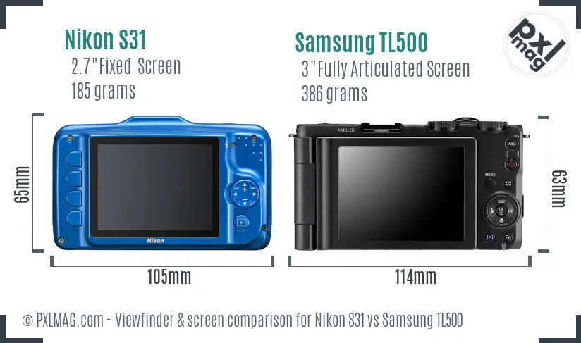 Nikon S31 vs Samsung TL500 Screen and Viewfinder comparison Nikon S31 vs Samsung TL500 Screen and Viewfinder comparison