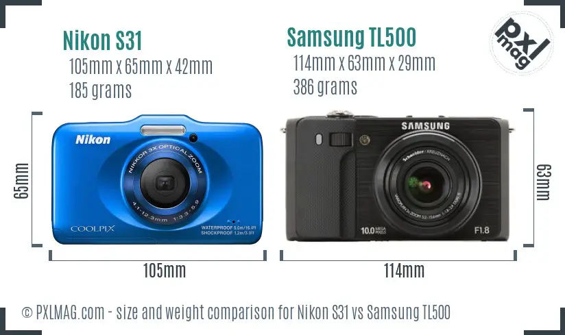 Nikon S31 vs Samsung TL500 size comparison Nikon S31 vs Samsung TL500 size comparison