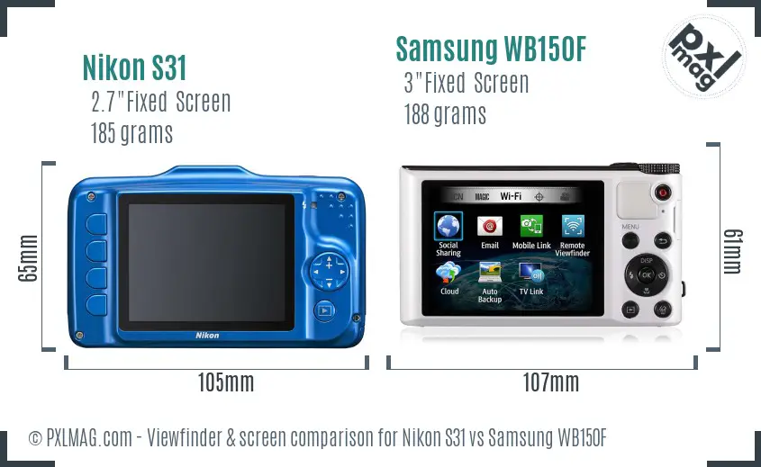 Nikon S31 vs Samsung WB150F Screen and Viewfinder comparison Nikon S31 vs Samsung WB150F Screen and Viewfinder comparison