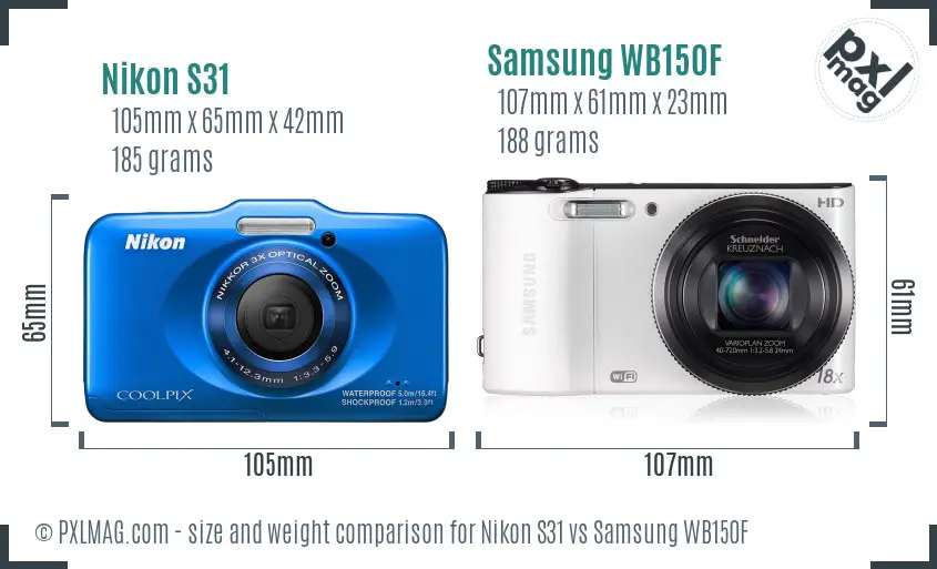 Nikon S31 vs Samsung WB150F size comparison Nikon S31 vs Samsung WB150F size comparison