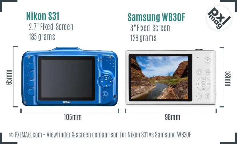 Nikon S31 vs Samsung WB30F Screen and Viewfinder comparison