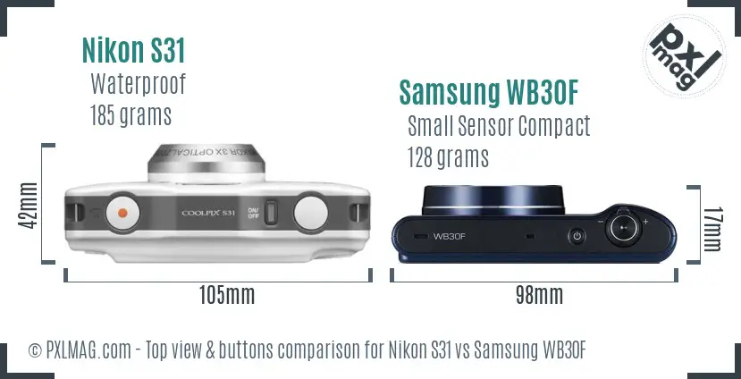 Nikon S31 vs Samsung WB30F top view buttons comparison