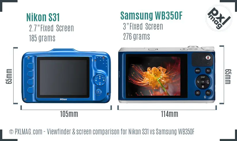 Nikon S31 vs Samsung WB350F Screen and Viewfinder comparison