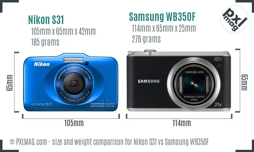 Nikon S31 vs Samsung WB350F size comparison